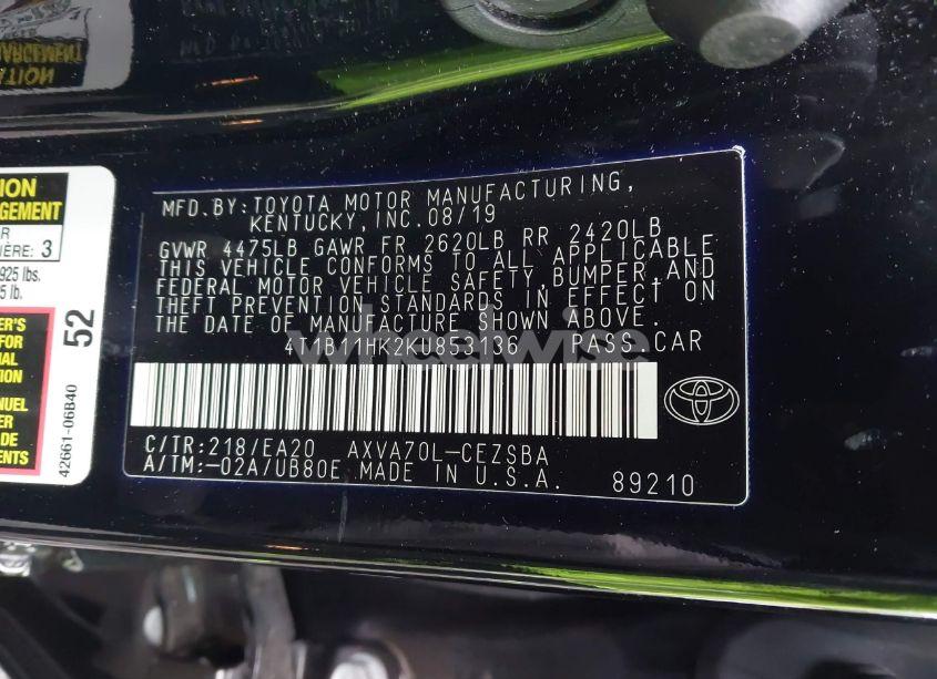 Photo 9 of 2019 Toyota Camry SE (VIN 4T1B11HK2KU853136)