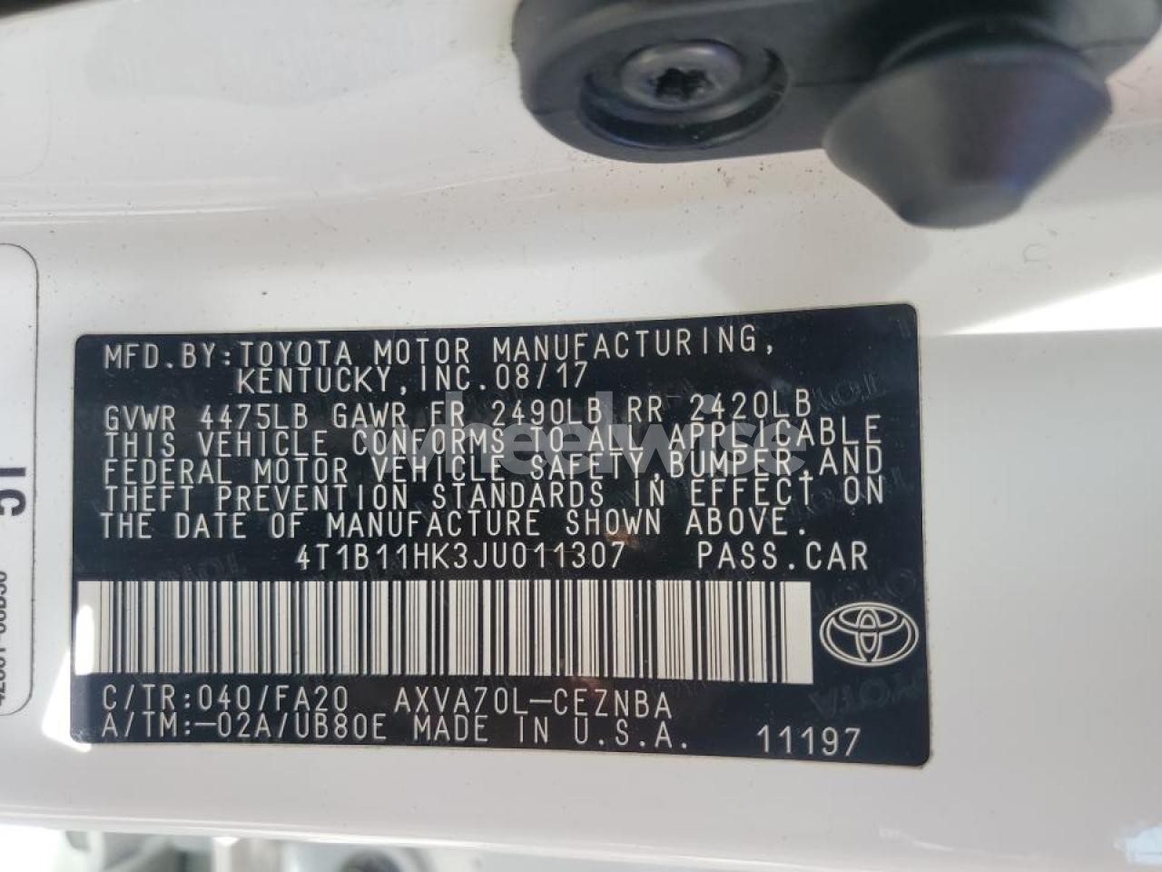 Photo 12 of 2018 TOYOTA CAMRY L (VIN 4T1B11HK3JU011307)