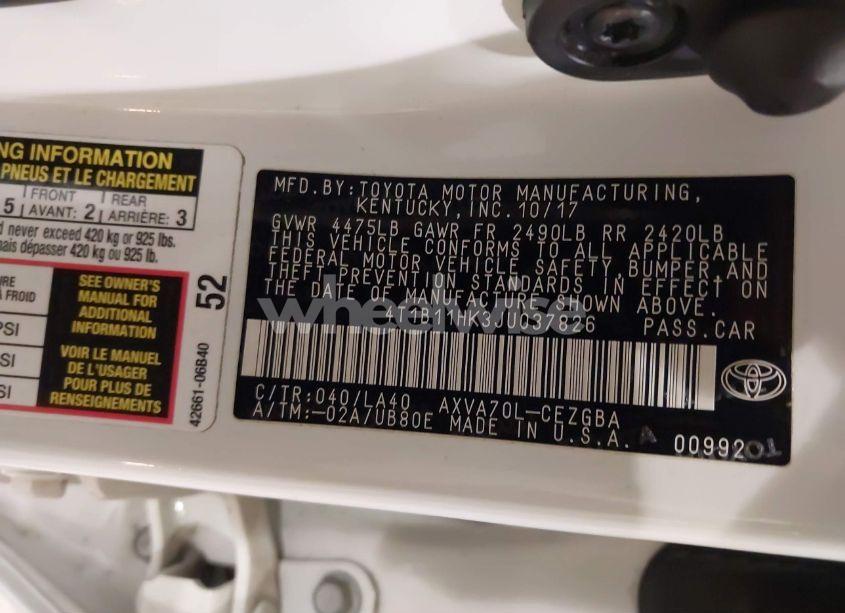 Photo 9 of 2018 Toyota Camry XLE (VIN 4T1B11HK3JU037826)