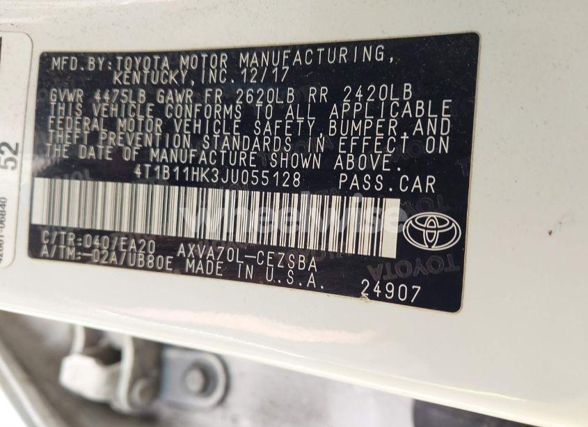 Photo 9 of 2018 Toyota Camry SE (VIN 4T1B11HK3JU055128)