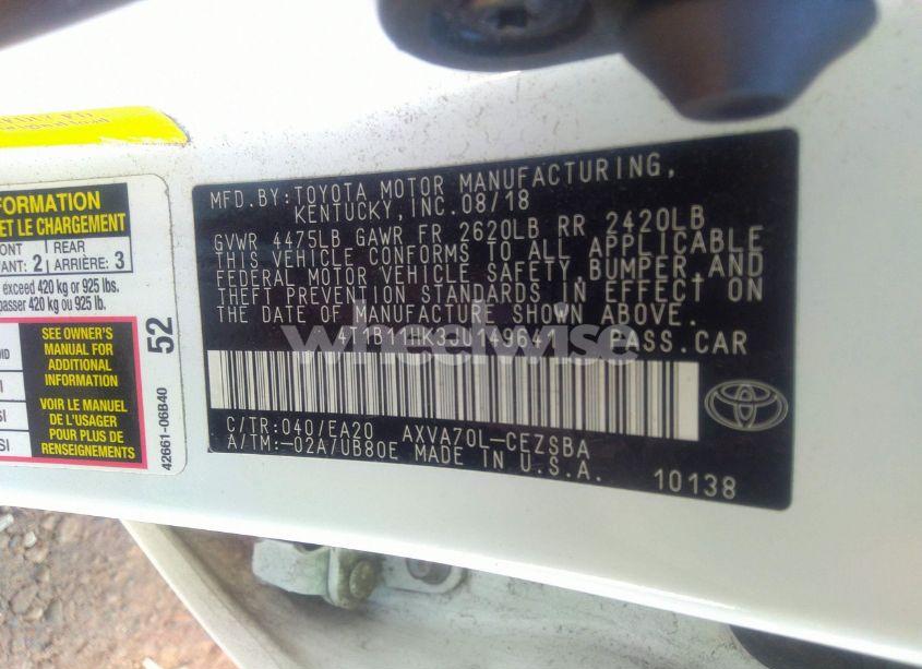 Photo 9 of 2018 Toyota Camry SE (VIN 4T1B11HK3JU149641)