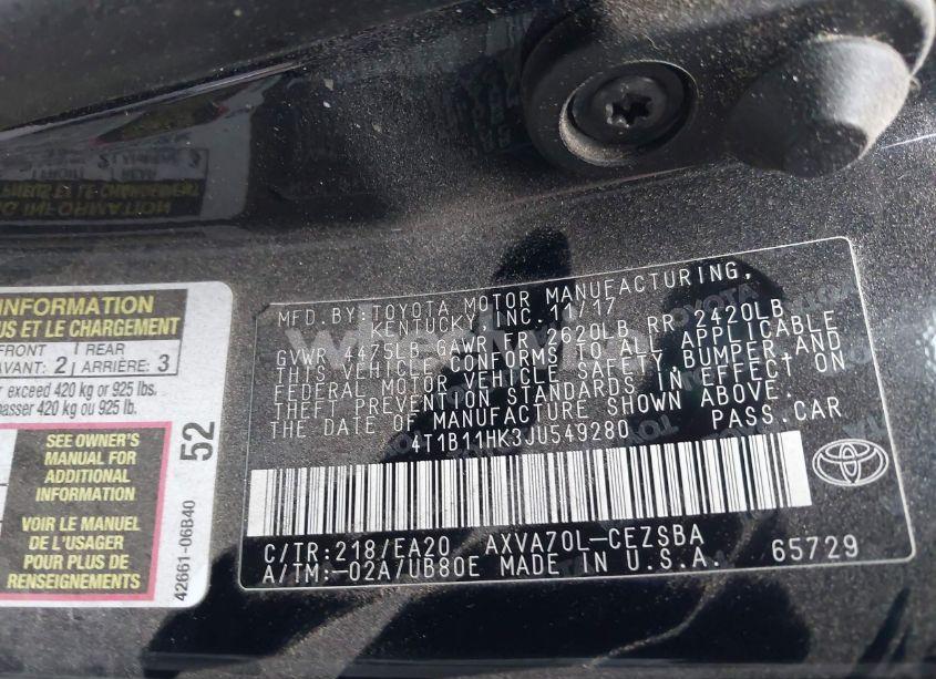 Photo 9 of 2018 Toyota Camry SE (VIN 4T1B11HK3JU549280)