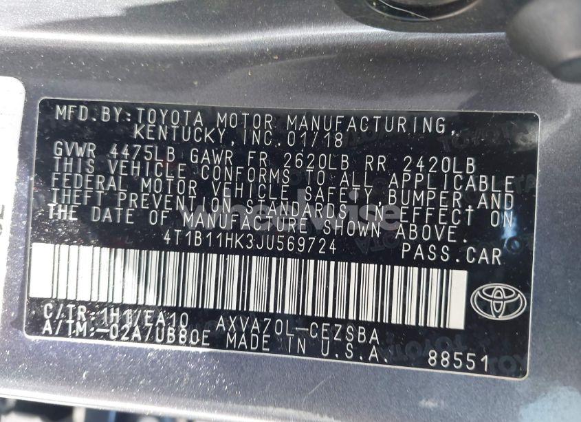 Photo 9 of 2018 Toyota Camry SE (VIN 4T1B11HK3JU569724)