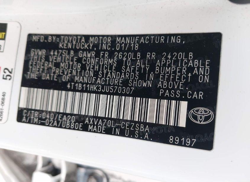 Photo 9 of 2018 Toyota Camry SE (VIN 4T1B11HK3JU570307)