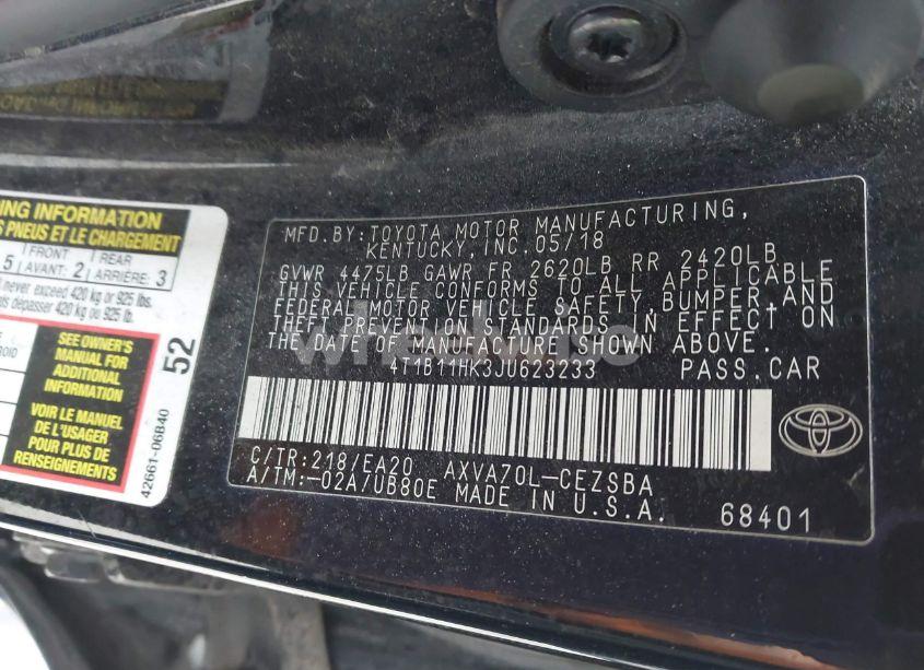 Photo 9 of 2018 Toyota Camry SE (VIN 4T1B11HK3JU623233)