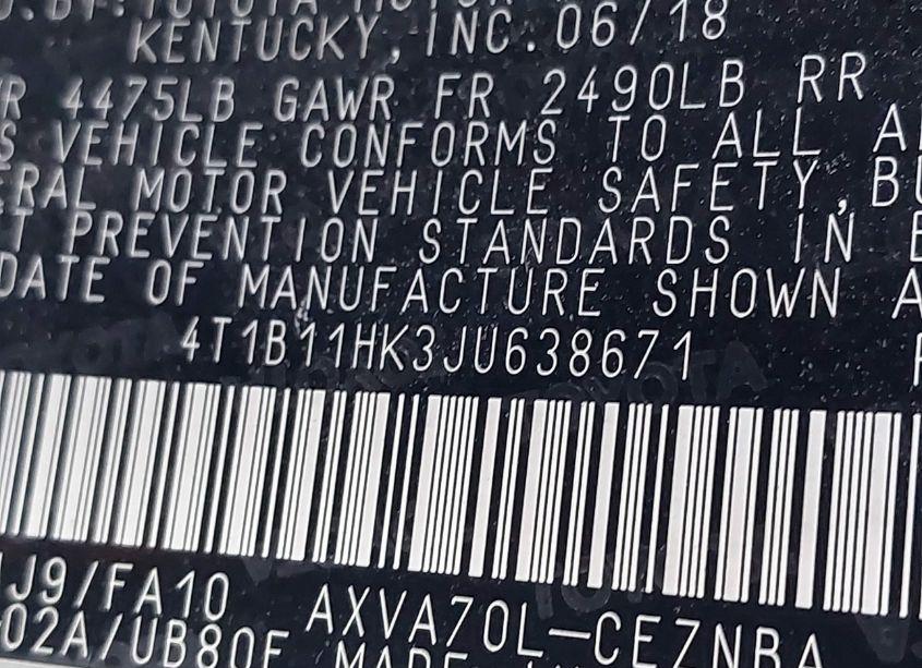 Photo 9 of 2018 Toyota Camry LE (VIN 4T1B11HK3JU638671)