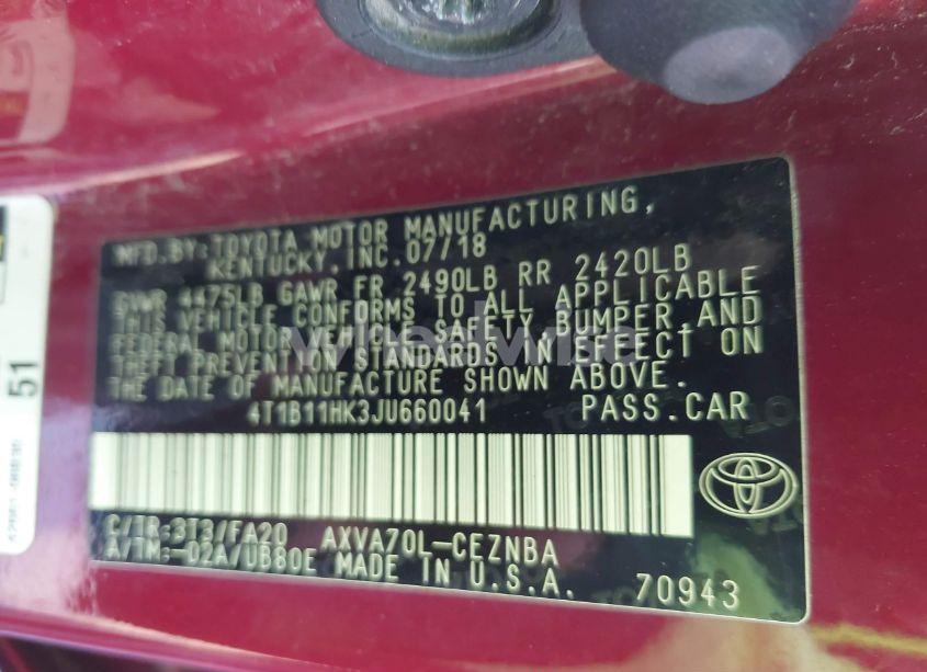 Photo 9 of 2018 Toyota Camry LE (VIN 4T1B11HK3JU660041)