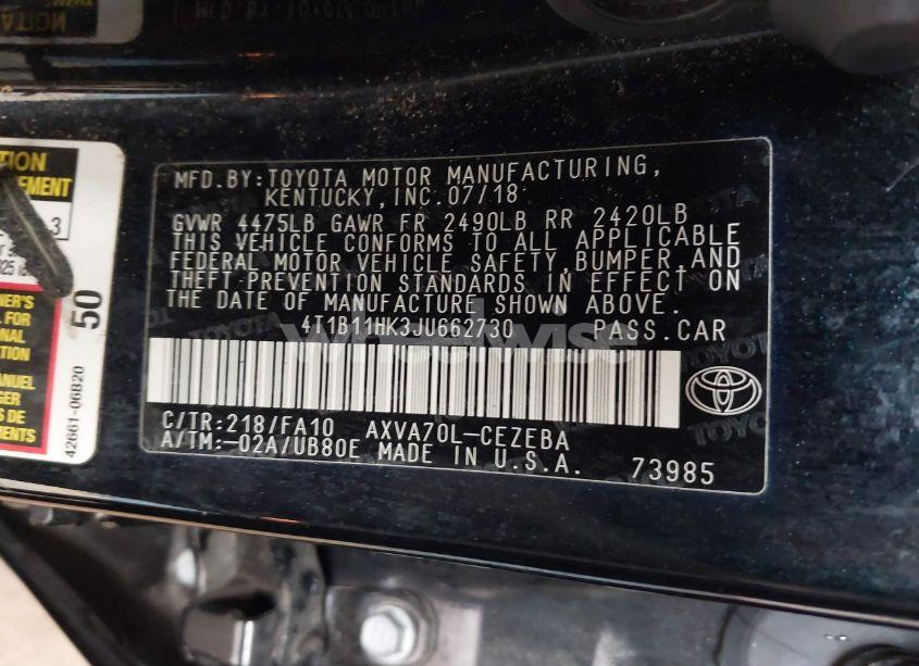 Photo 9 of 2018 Toyota Camry L (VIN 4T1B11HK3JU662730)