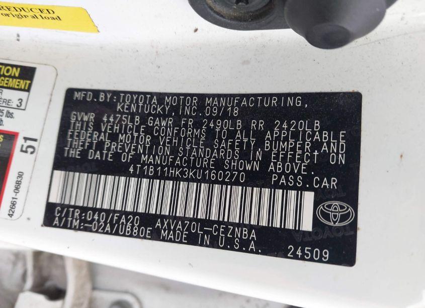 Photo 9 of 2019 Toyota Camry LE (VIN 4T1B11HK3KU160270)