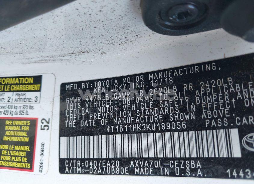 Photo 9 of 2019 Toyota Camry SE (VIN 4T1B11HK3KU189056)