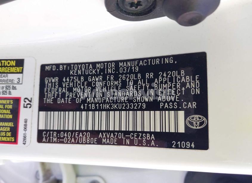 Photo 9 of 2019 Toyota Camry SE (VIN 4T1B11HK3KU233279)