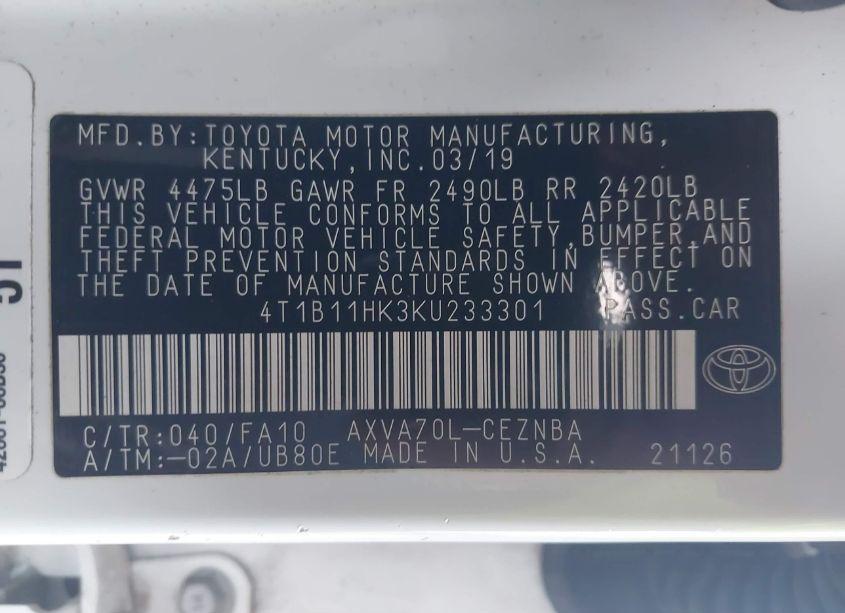 Photo 9 of 2019 Toyota Camry LE (VIN 4T1B11HK3KU233301)