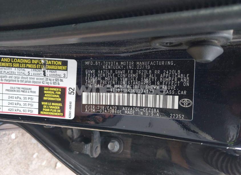 Photo 9 of 2019 Toyota Camry SE (VIN 4T1B11HK3KU234173)