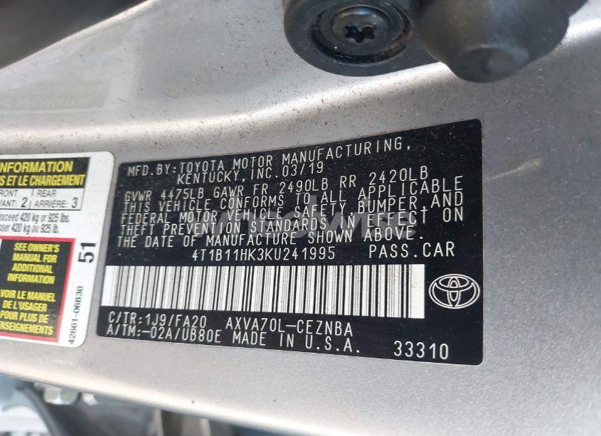 Photo 9 of 2019 Toyota Camry LE (VIN 4T1B11HK3KU241995)