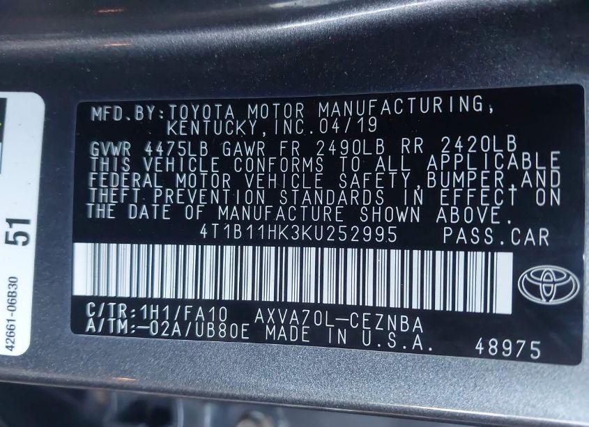 Photo 9 of 2019 Toyota Camry LE (VIN 4T1B11HK3KU252995)
