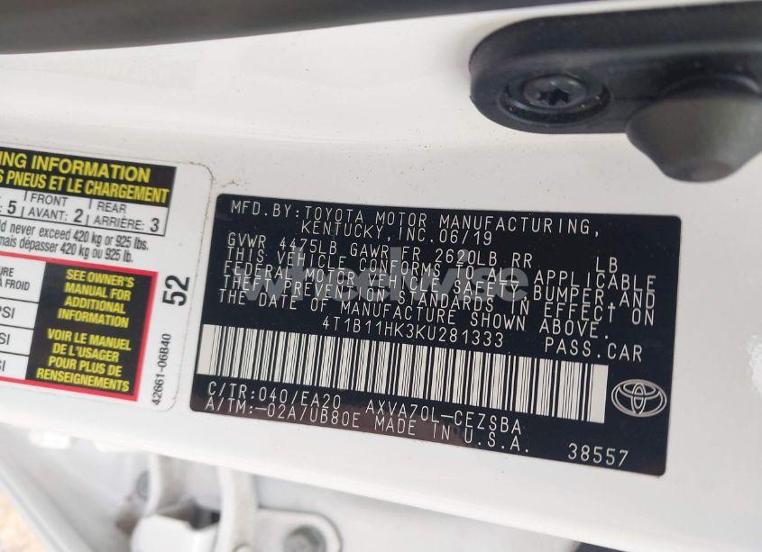 Photo 9 of 2019 Toyota Camry SE (VIN 4T1B11HK3KU281333)