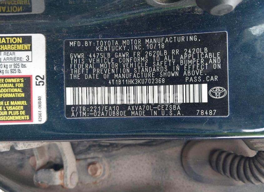 Photo 9 of 2019 Toyota Camry SE (VIN 4T1B11HK3KU702368)