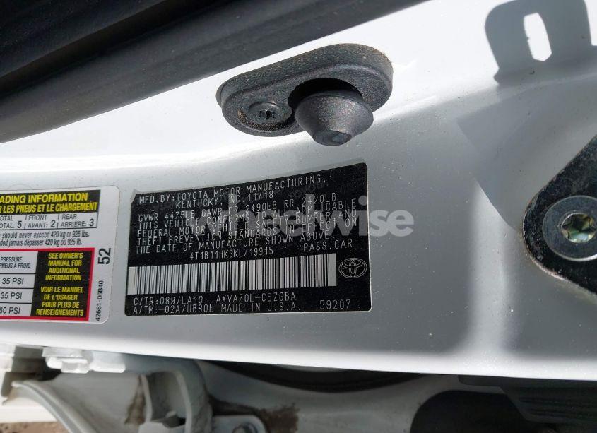 Photo 9 of 2019 Toyota Camry XLE (VIN 4T1B11HK3KU719915)