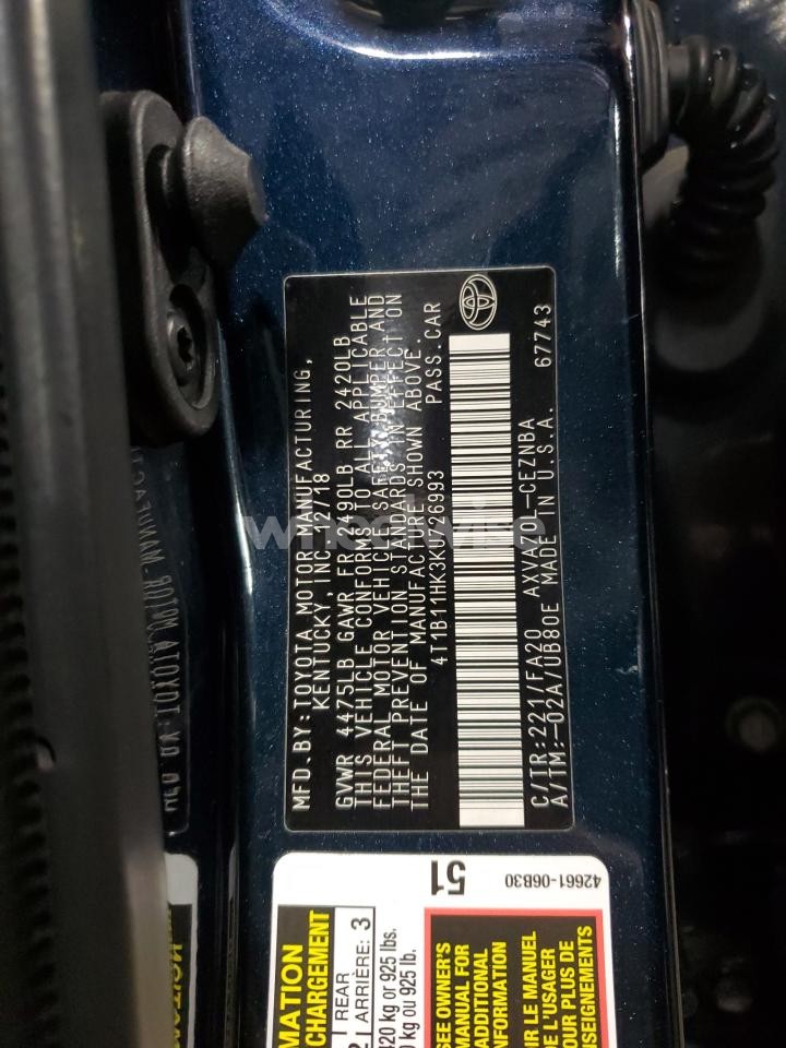 Photo 13 of 2019 TOYOTA CAMRY L (VIN 4T1B11HK3KU726993)