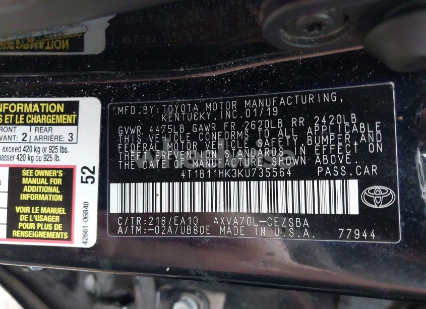 Photo 9 of 2019 Toyota Camry SE (VIN 4T1B11HK3KU735564)