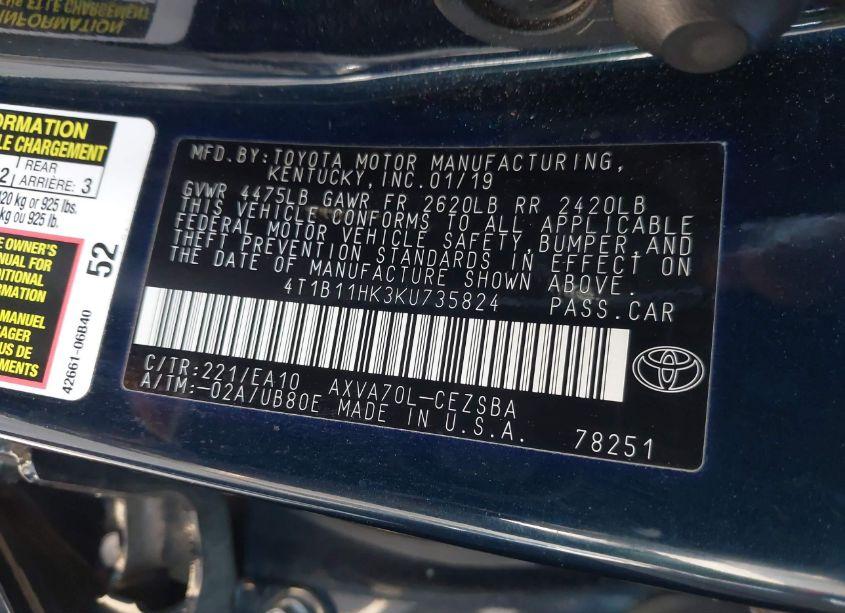 Photo 9 of 2019 Toyota Camry SE (VIN 4T1B11HK3KU735824)