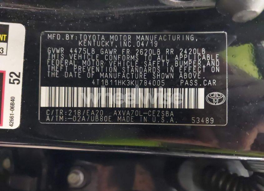 Photo 9 of 2019 Toyota Camry SE (VIN 4T1B11HK3KU784005)