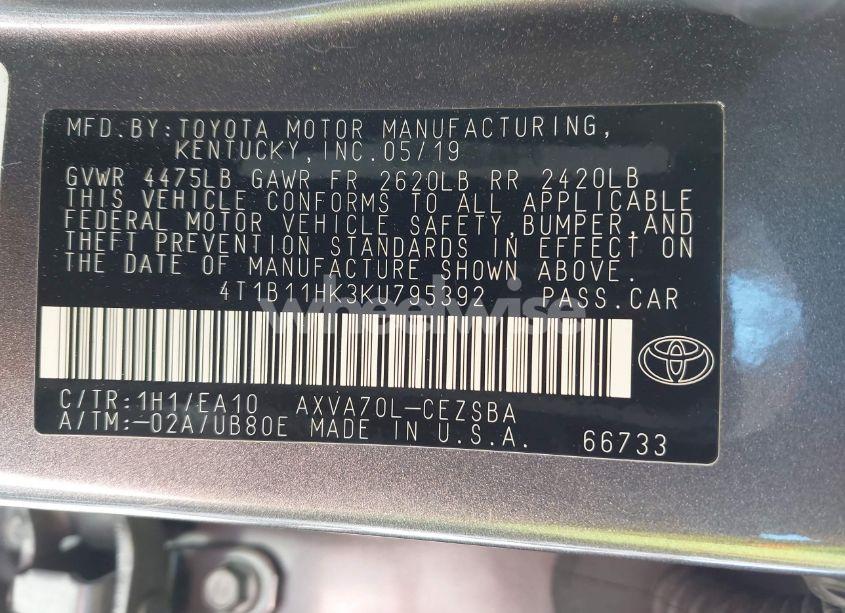 Photo 9 of 2019 Toyota Camry SE (VIN 4T1B11HK3KU795392)