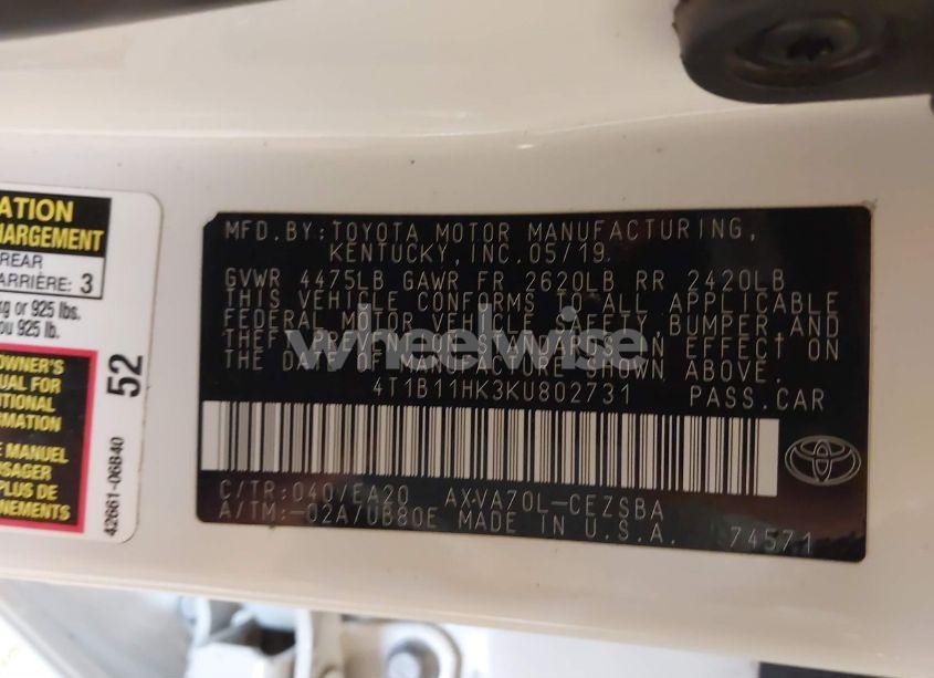 Photo 9 of 2019 Toyota Camry SE (VIN 4T1B11HK3KU802731)