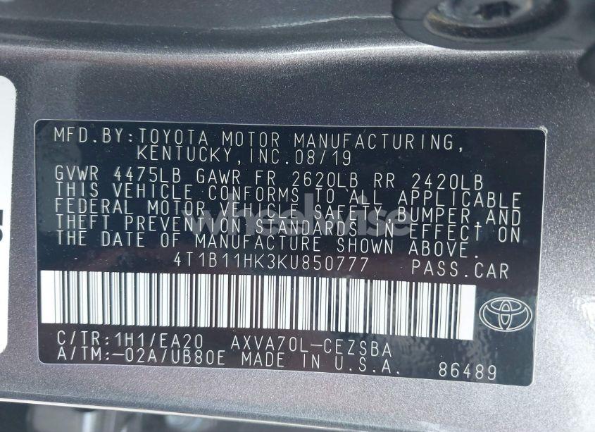 Photo 9 of 2019 Toyota Camry SE (VIN 4T1B11HK3KU850777)