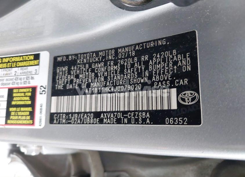 Photo 9 of 2018 Toyota Camry SE (VIN 4T1B11HK4JU079020)