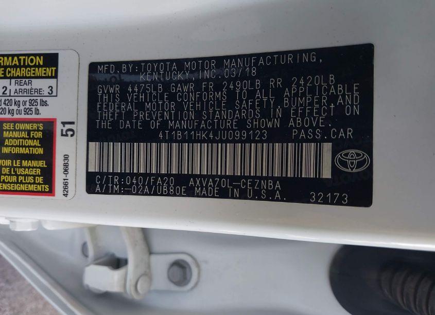 Photo 9 of 2018 Toyota Camry LE (VIN 4T1B11HK4JU099123)