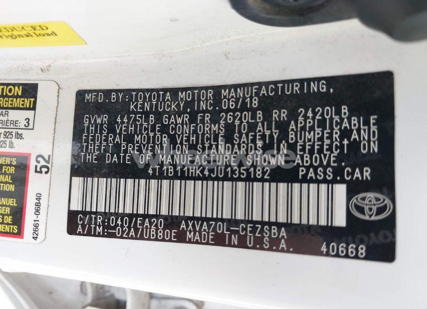 Photo 9 of 2018 Toyota Camry SE (VIN 4T1B11HK4JU135182)