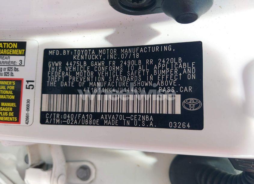 Photo 9 of 2018 Toyota Camry LE (VIN 4T1B11HK4JU144691)