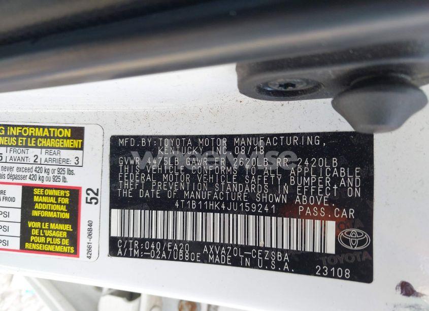 Photo 9 of 2018 Toyota Camry SE (VIN 4T1B11HK4JU159241)