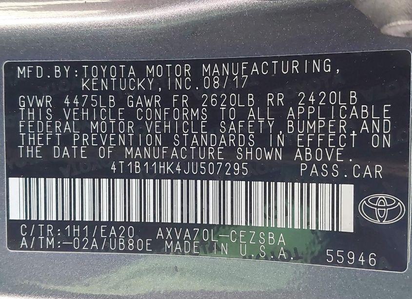 Photo 9 of 2018 Toyota Camry SE (VIN 4T1B11HK4JU507295)