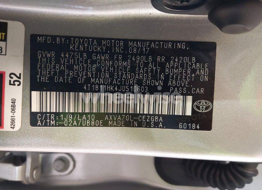 Photo 9 of 2018 Toyota Camry XLE (VIN 4T1B11HK4JU510603)