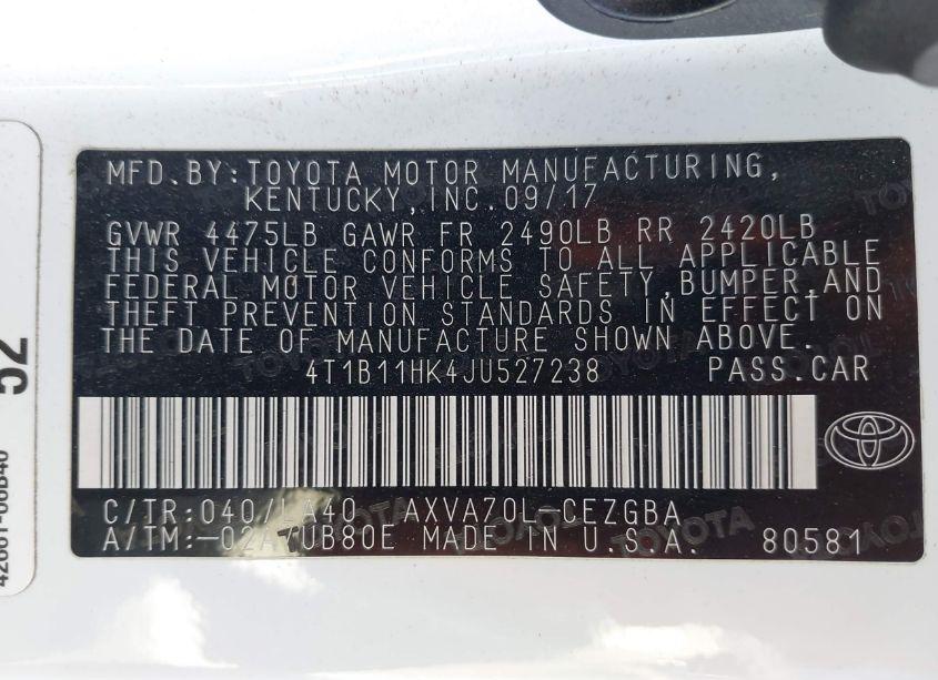 Photo 9 of 2018 Toyota Camry XLE (VIN 4T1B11HK4JU527238)