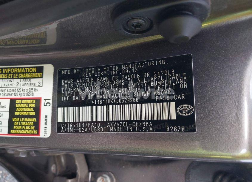 Photo 9 of 2018 Toyota Camry LE (VIN 4T1B11HK4JU528986)