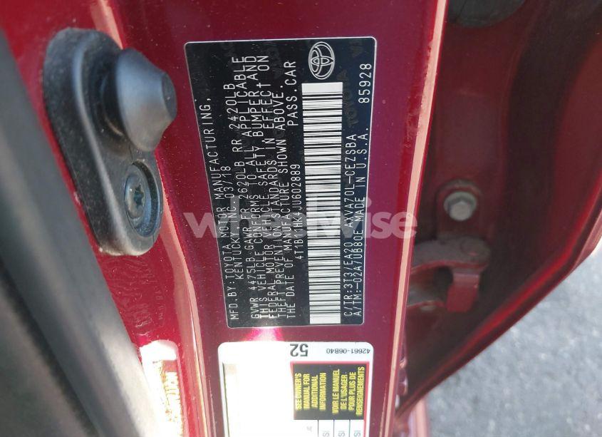 Photo 9 of 2018 Toyota Camry SE (VIN 4T1B11HK4JU602889)