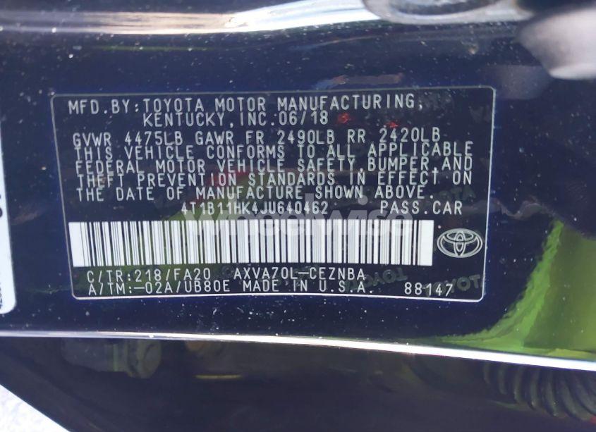 Photo 9 of 2018 Toyota Camry LE (VIN 4T1B11HK4JU640462)