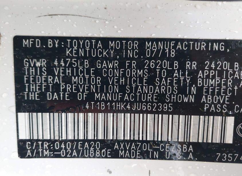 Photo 9 of 2018 Toyota Camry SE (VIN 4T1B11HK4JU662395)