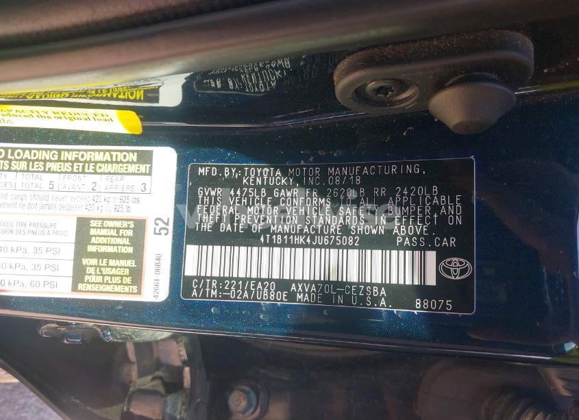 Photo 9 of 2018 Toyota Camry SE (VIN 4T1B11HK4JU675082)