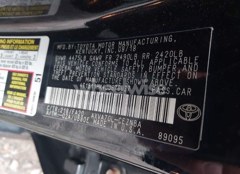 Photo 9 of 2018 Toyota Camry LE (VIN 4T1B11HK4JU676037)