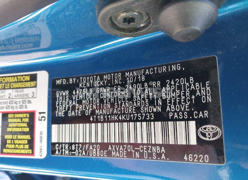 Photo 9 of 2019 Toyota Camry LE (VIN 4T1B11HK4KU175733)