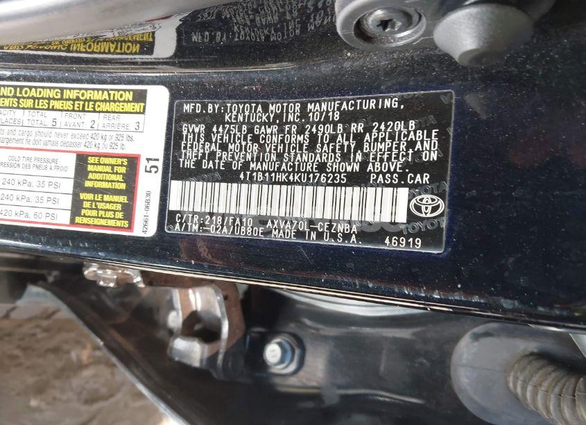 Photo 9 of 2019 Toyota Camry LE (VIN 4T1B11HK4KU176235)