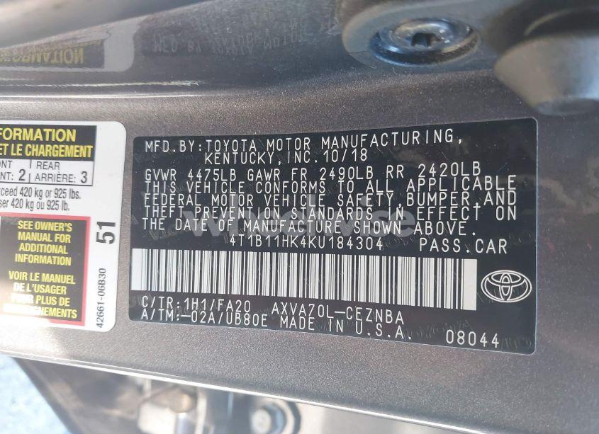 Photo 9 of 2019 Toyota Camry LE (VIN 4T1B11HK4KU184304)