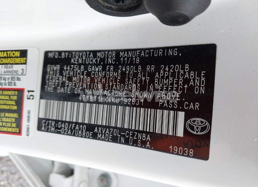 Photo 9 of 2019 Toyota Camry LE (VIN 4T1B11HK4KU192631)