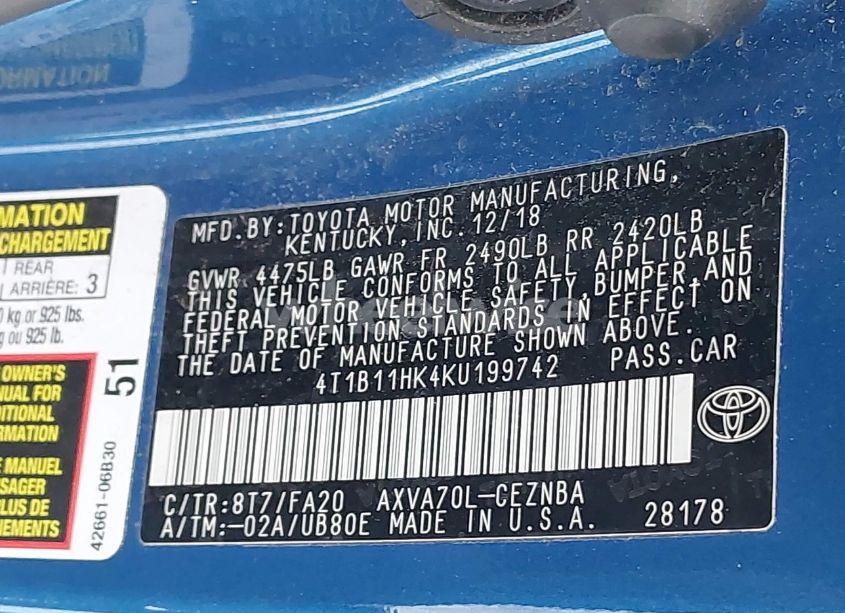 Photo 9 of 2019 Toyota Camry LE (VIN 4T1B11HK4KU199742)