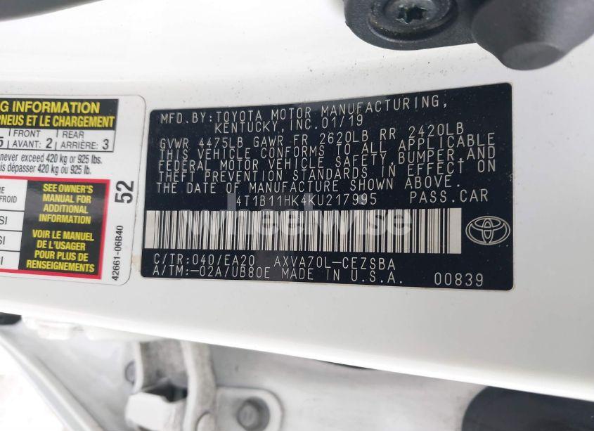 Photo 9 of 2019 Toyota Camry SE (VIN 4T1B11HK4KU217995)