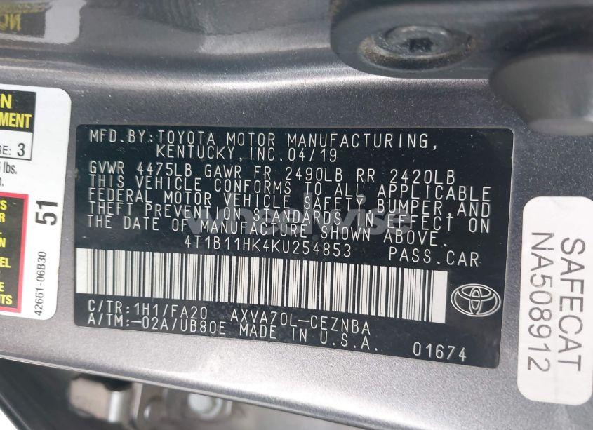 Photo 9 of 2019 Toyota Camry LE (VIN 4T1B11HK4KU254853)